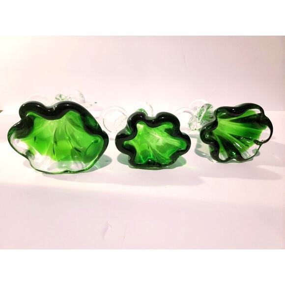 VTG Christmas Angels Art Glass Figurines Set of 3 Votive Candle Holders Green - Picture 8 of 14
